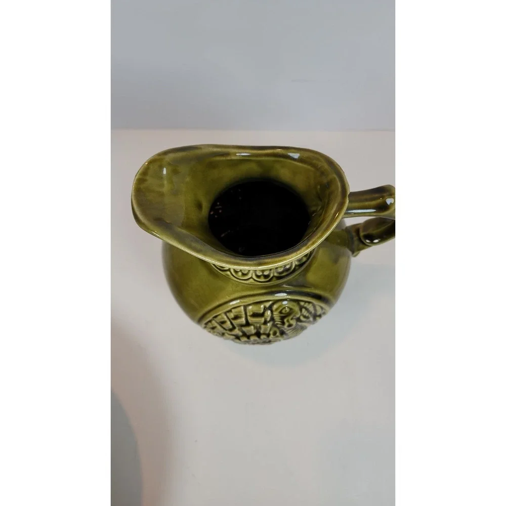 Vintage McCoy Pottery Thanksgiving TURKEY Wash Basin & Pitcher Olive‎ Green